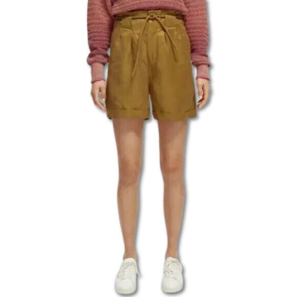 Scotch & Soda High Rise Short Belted Waist Side Pocket Linen Blend Brown XS NWOT - Picture 1 of 10